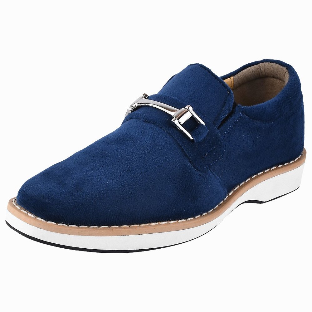 Rachel Navy Boys Velvet Loafers With Buckle Casual Tuxedo Slip On Shoes for Kids